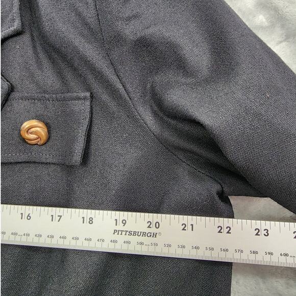 Vintage 80s Johardin Jacket Womens 10 Black Wool Pleated Double-Breasted Blazer - Picture 7 of 9